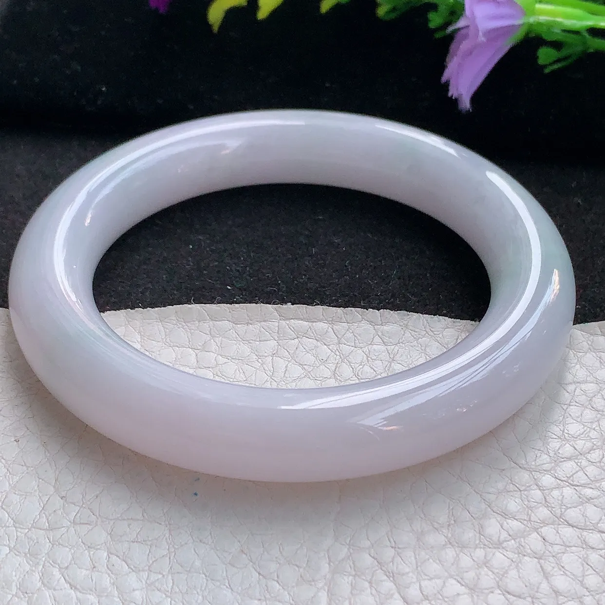 ss大圈口57*11.8圆条镯 天然翡翠A货手镯淡紫福镯