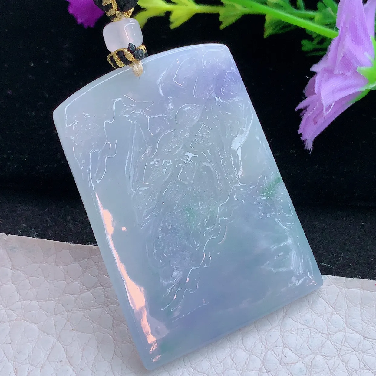 yl实拍50.5*36.8*5.6缅甸翡翠紫罗兰山水牌玉坠