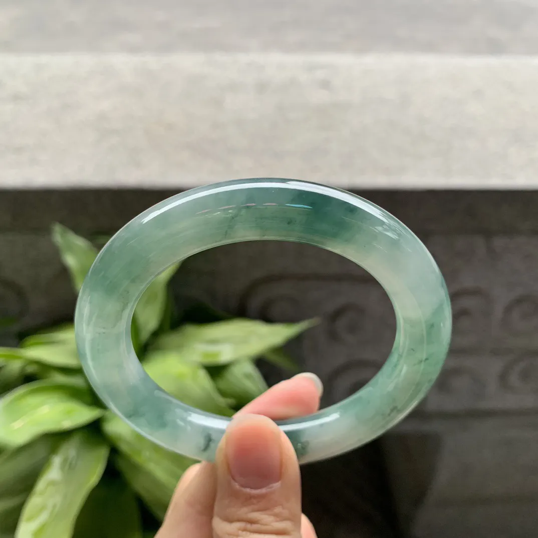 圈口56.2-11 【冰油绿圆条手镯】圆条56 57可戴