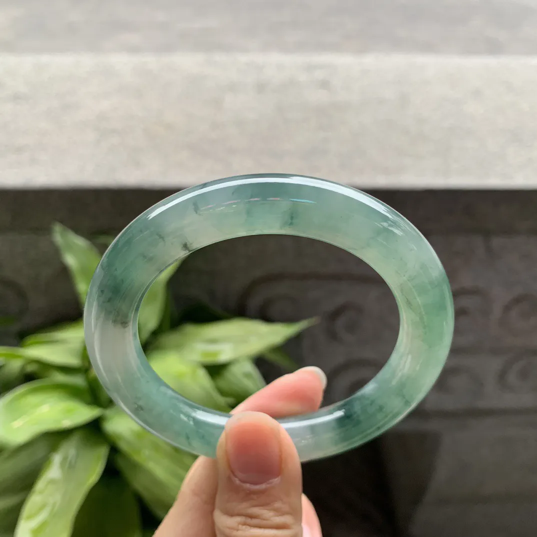 圈口56.2-11 【冰油绿圆条手镯】圆条56 57可戴