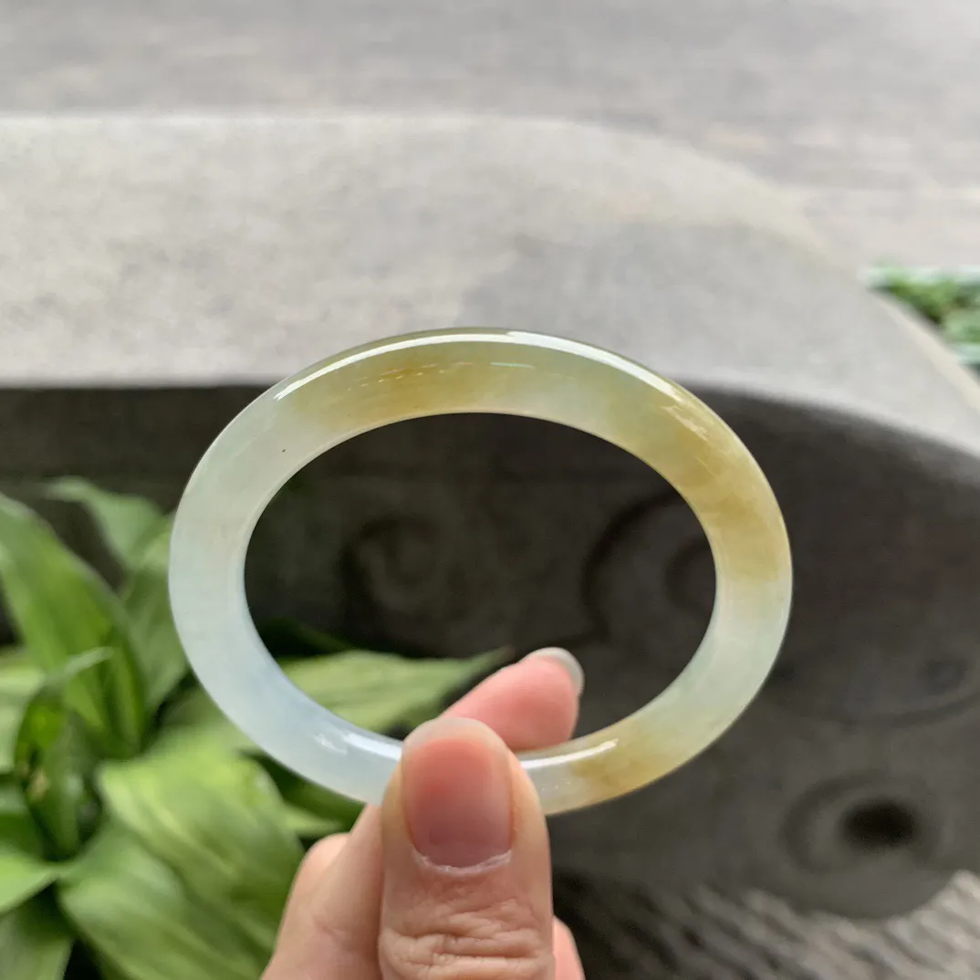 小圈口51-8.1 【冰黄翡圆条手镯】圆条51 52可戴