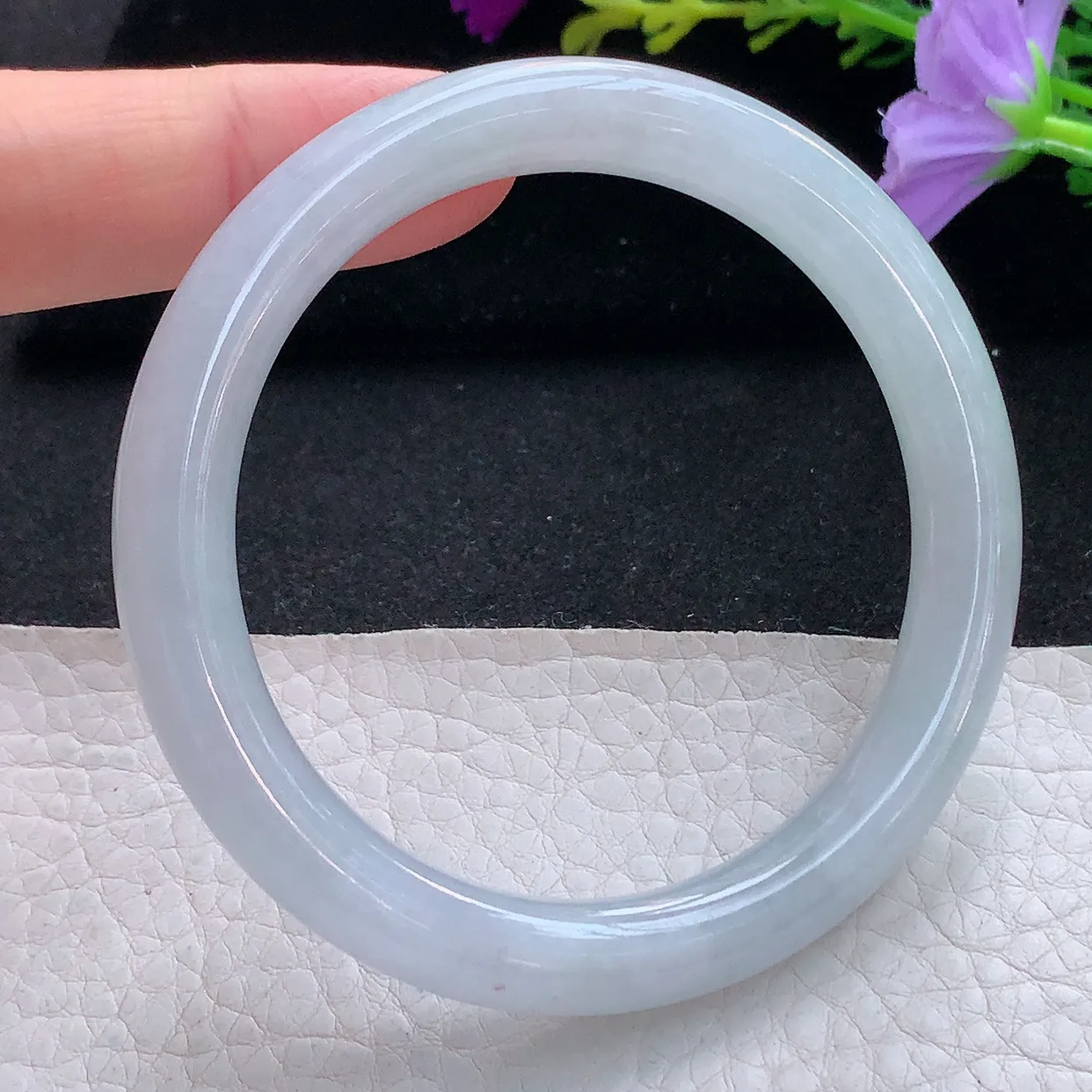 xx实拍56*9*8.5圆条镯 缅甸翡翠A货手镯冰润白月光美人镯玉镯子叮当镯