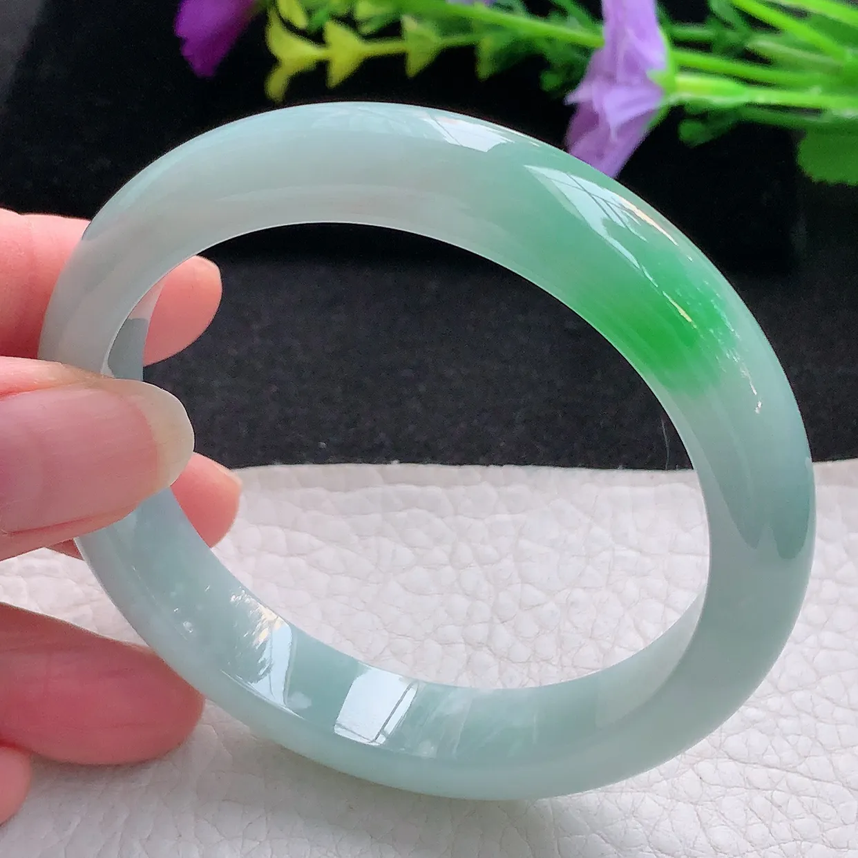 fx实拍58.5*12.2*8.5平安镯 天然翡翠A货手镯飘绿宽边正圈玉镯子