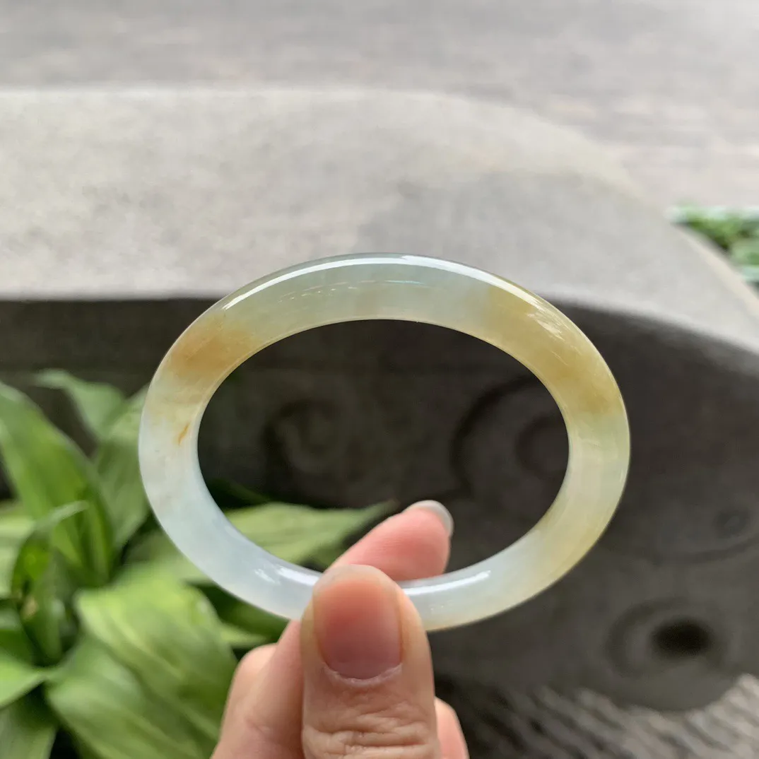 小圈口51-8.1 【冰黄翡圆条手镯】圆条51 52可戴