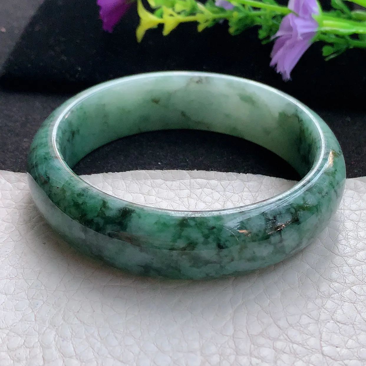 n大圈口59*17*8.5轮胎镯 天然翡翠A货手镯飘花宽边正圈平安镯