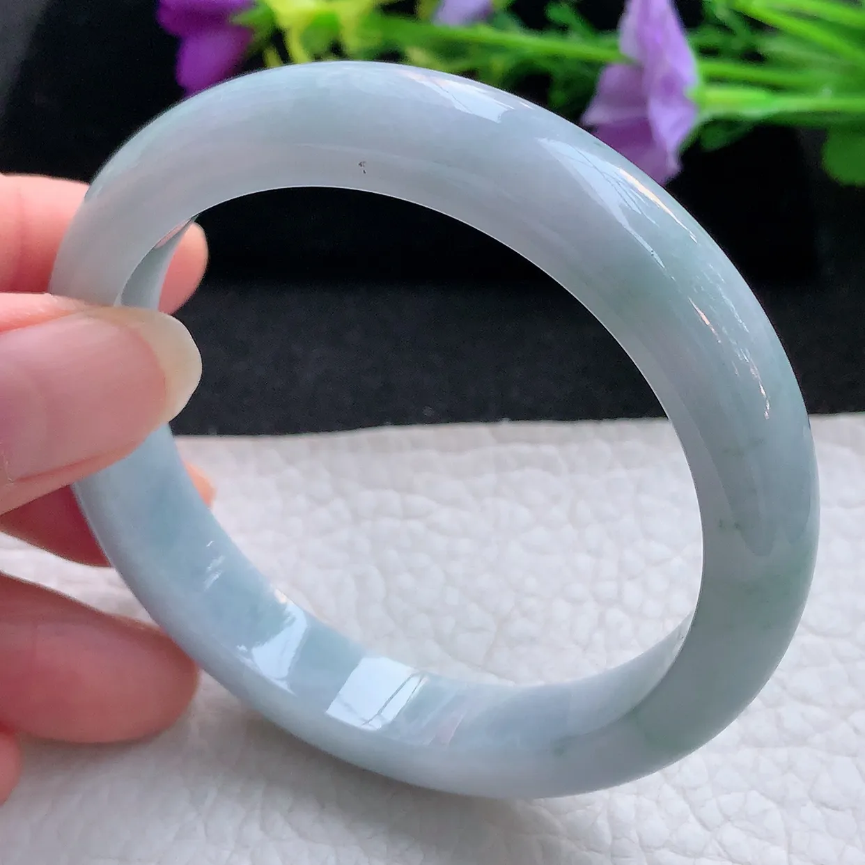 xx实拍56.6*11.5*8平安镯 天然翡翠A货手镯冰润飘花宽边正圈玉镯子