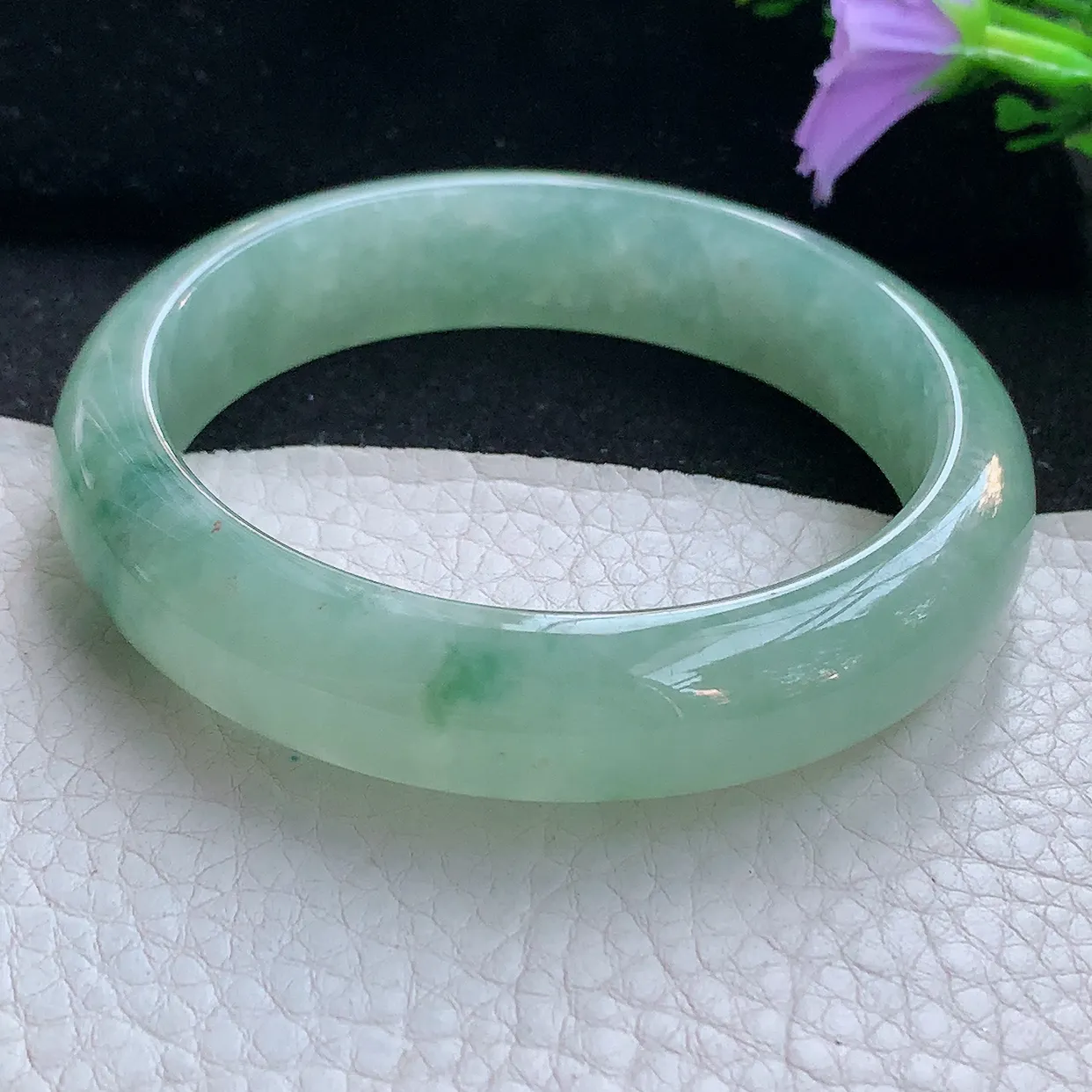 xh实拍57*13.8*7.8平安镯 天然翡翠A货手镯冰透正圈宽边玉镯