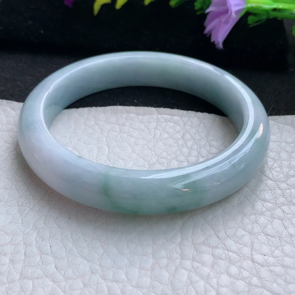 xx实拍56.6*11.5*8平安镯 天然翡翠A货手镯冰润飘花宽边正圈玉镯子