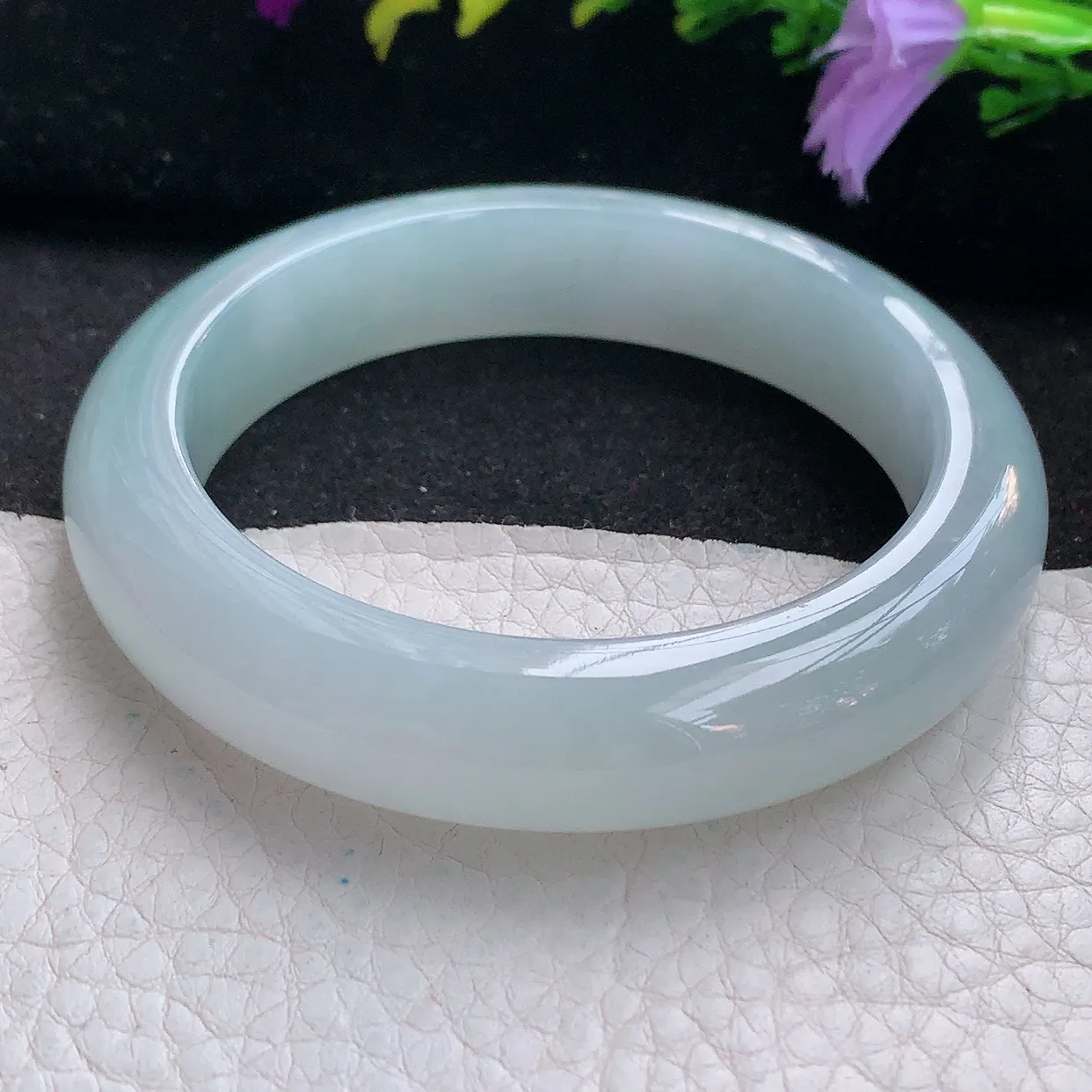 fx实拍55*12.8*9.2平安镯 天然翡翠A货手镯白润白月光宽边正圈玉镯子