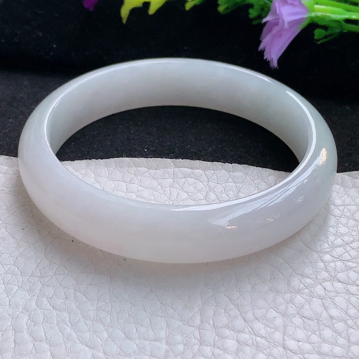 nr大圈口62*13.8*7.5平安镯 天然缅甸翡翠手镯水润宽边白色正圈玉镯子