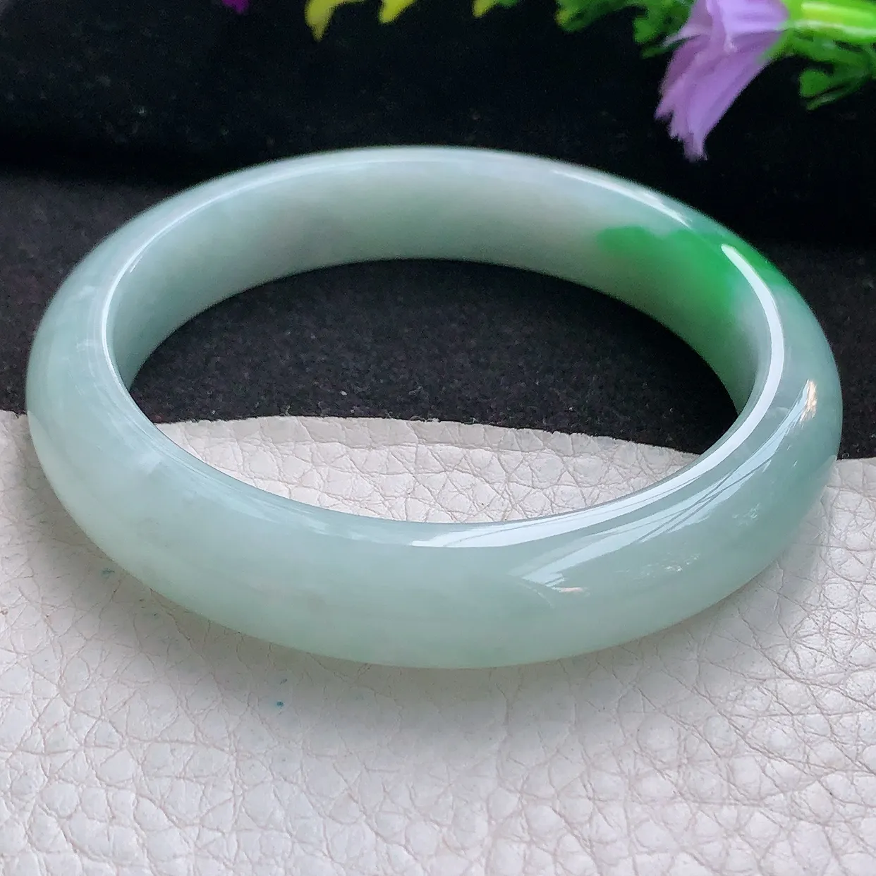 fx实拍58.5*12.2*8.5平安镯 天然翡翠A货手镯飘绿宽边正圈玉镯子