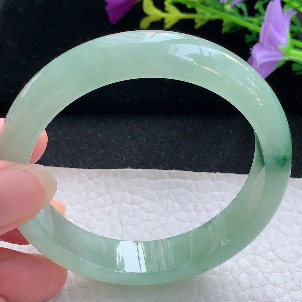 xh实拍57*13.8*7.8平安镯 天然翡翠A货手镯冰透正圈宽边玉镯