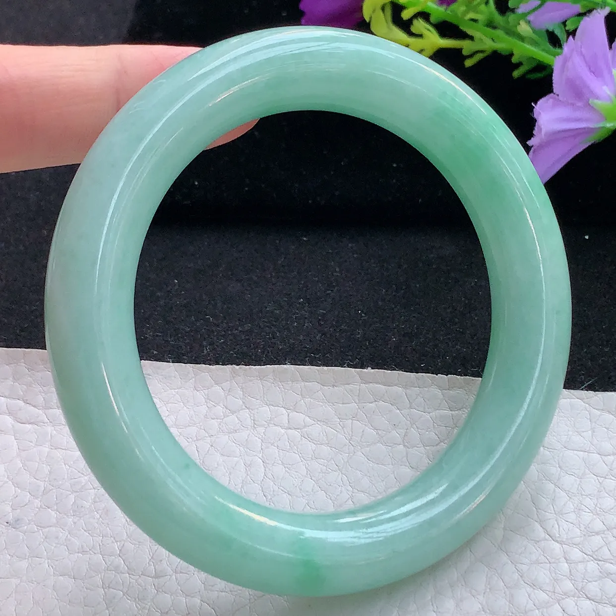 Jm实拍58*12.8*12圆镯天然翡翠A货手镯果绿玉镯子福镯圆条胖镯