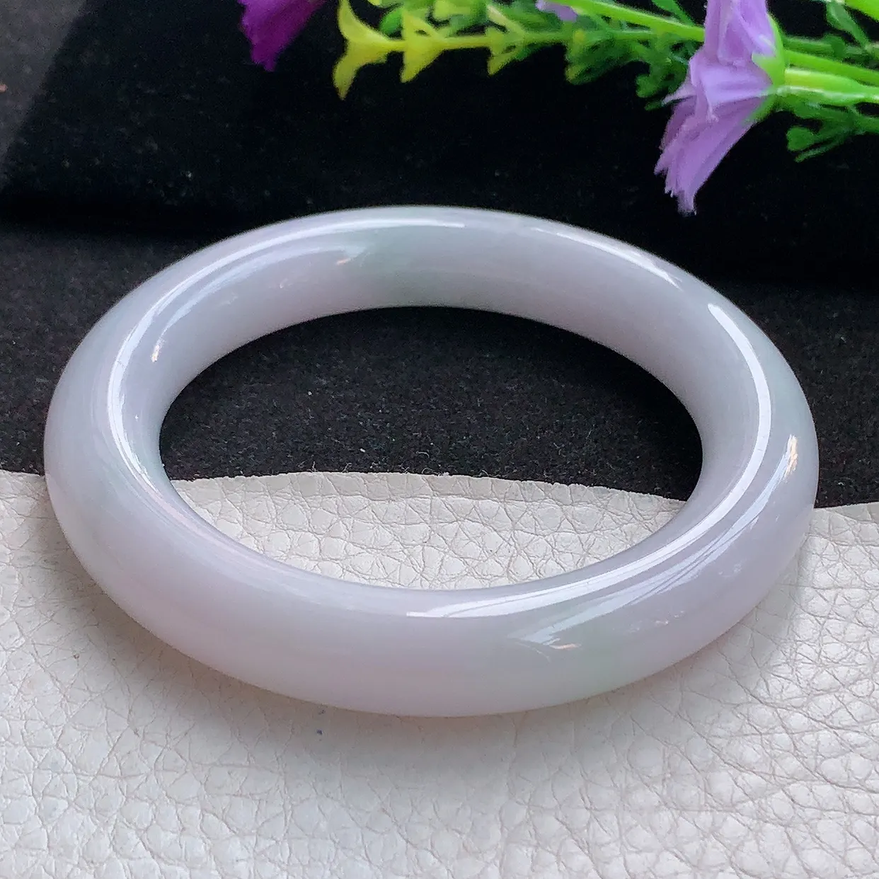 ss大圈口57*11.8圆条镯 天然翡翠A货手镯淡紫福镯