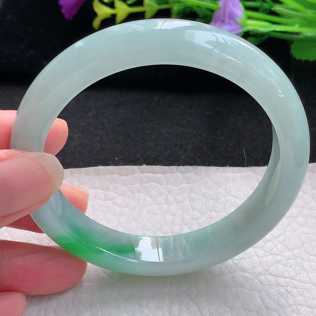 fx实拍58.5*12.2*8.5平安镯 天然翡翠A货手镯飘绿宽边正圈玉镯子