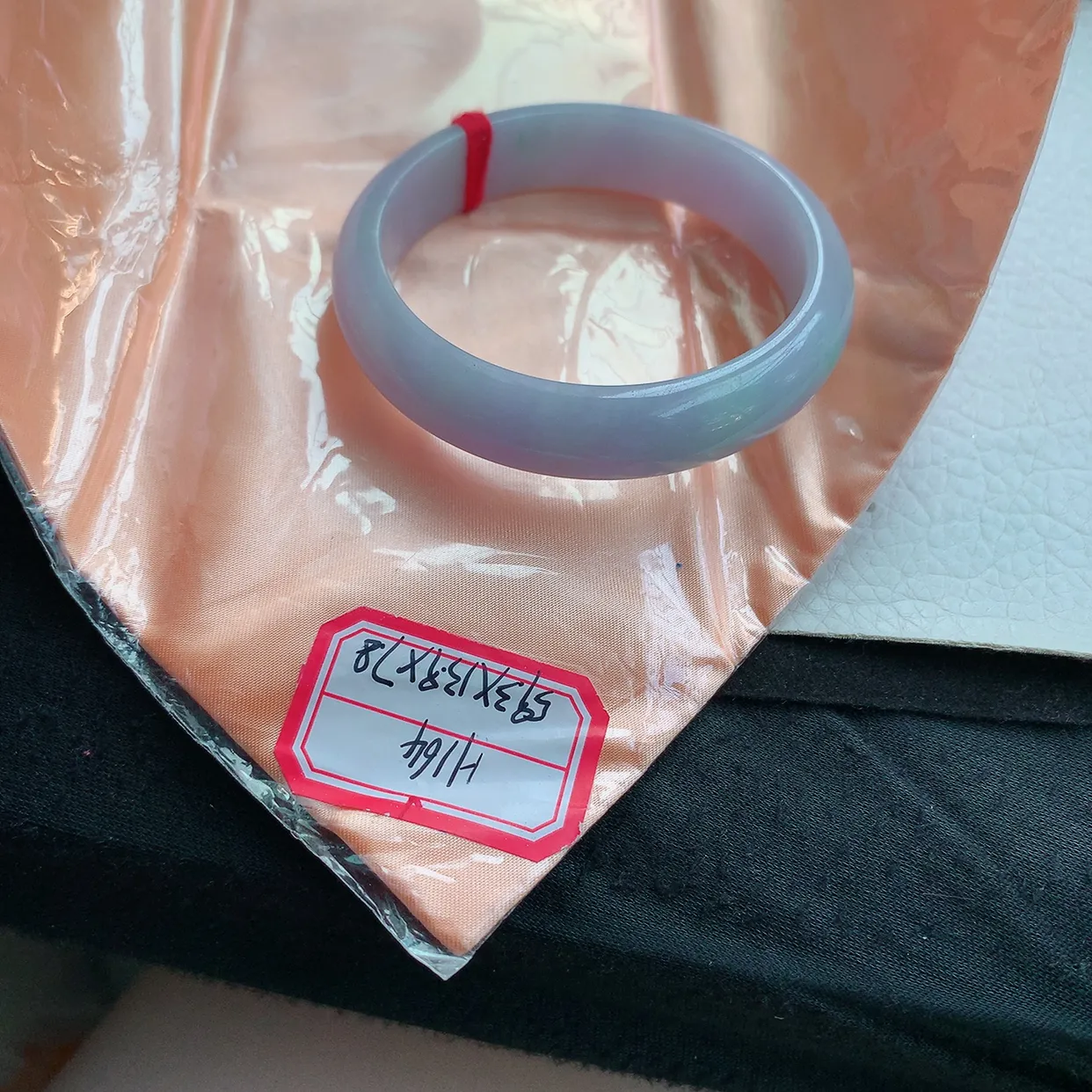 Ee大圈口59.3*14*7.8平安镯 天然翡翠A货手镯淡绿淡紫宽边正圈玉镯子