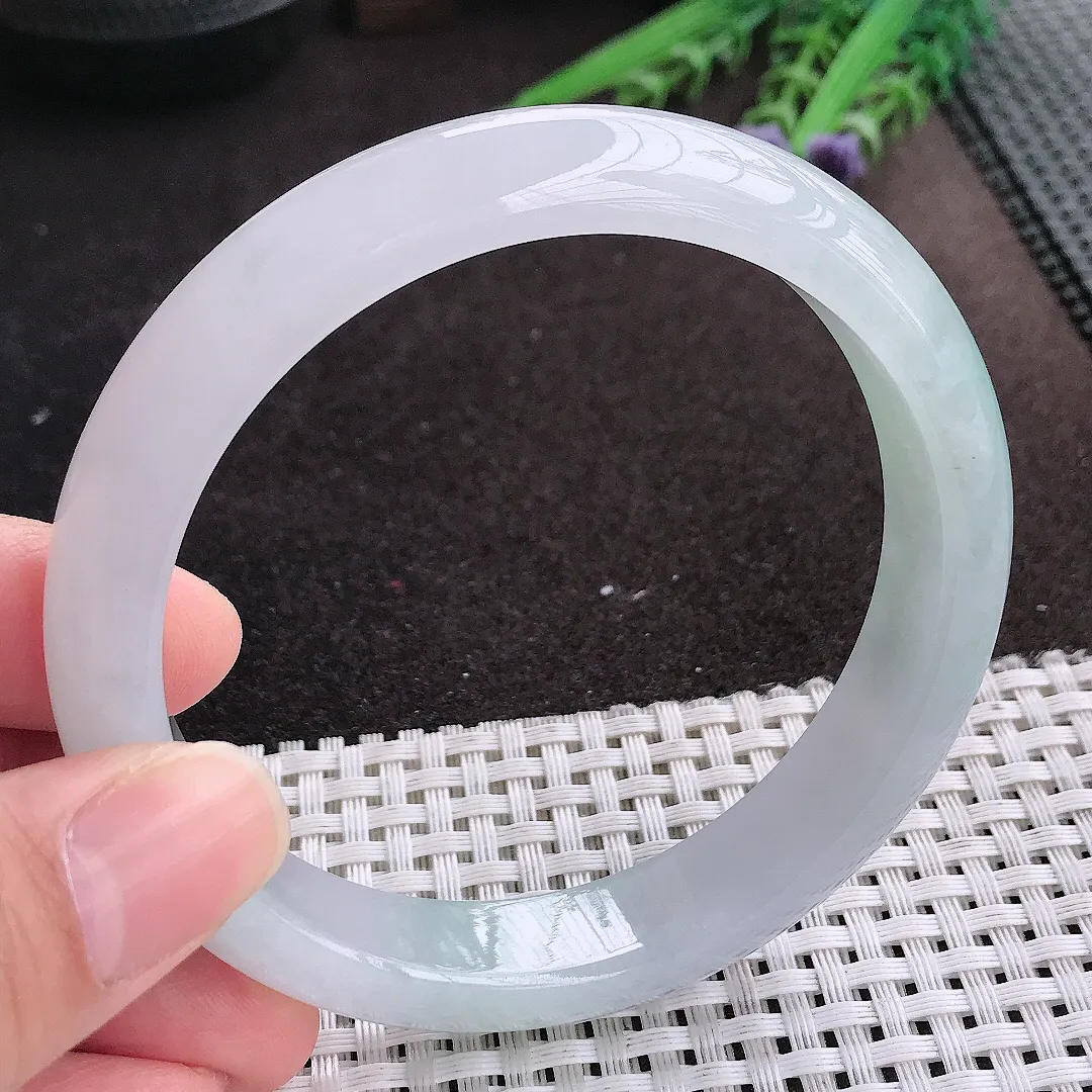 实拍A货翡翠63/12.6/8.3老坑冰胶果冻冰晴大圈口手镯宽边玉镯手环