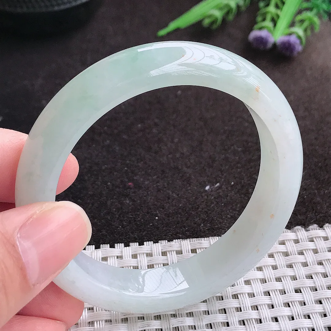 实拍A货翡翠53/12.3/8老坑冰润水灵飘花手镯宽边玉镯手环