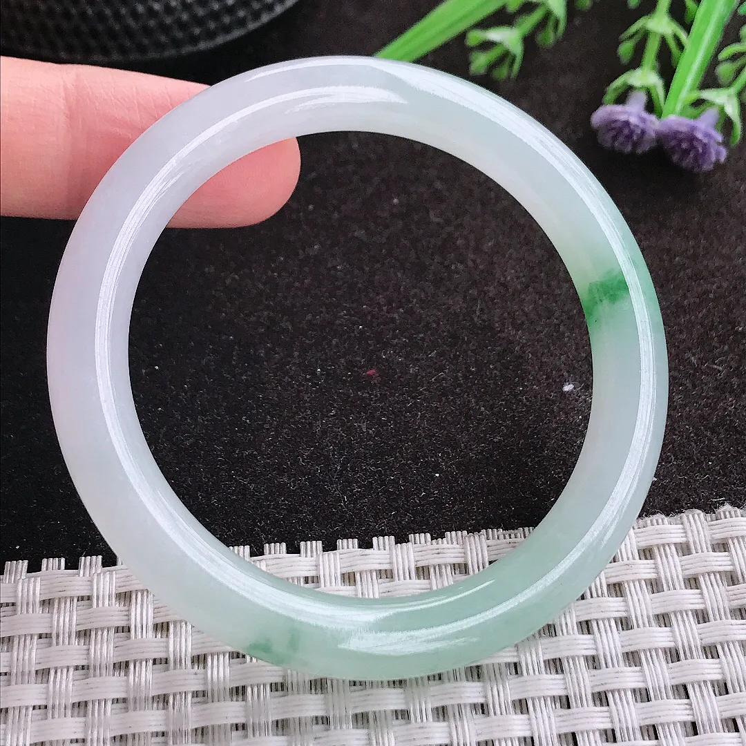 实拍A货翡翠51/8.1/8.3老坑冰胶水灵飘花圆条手镯玉镯手环