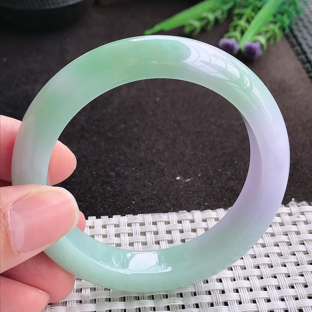 实拍A货翡翠55.8/12.8/9.3老坑冰润起胶春带彩手镯宽边玉镯手环