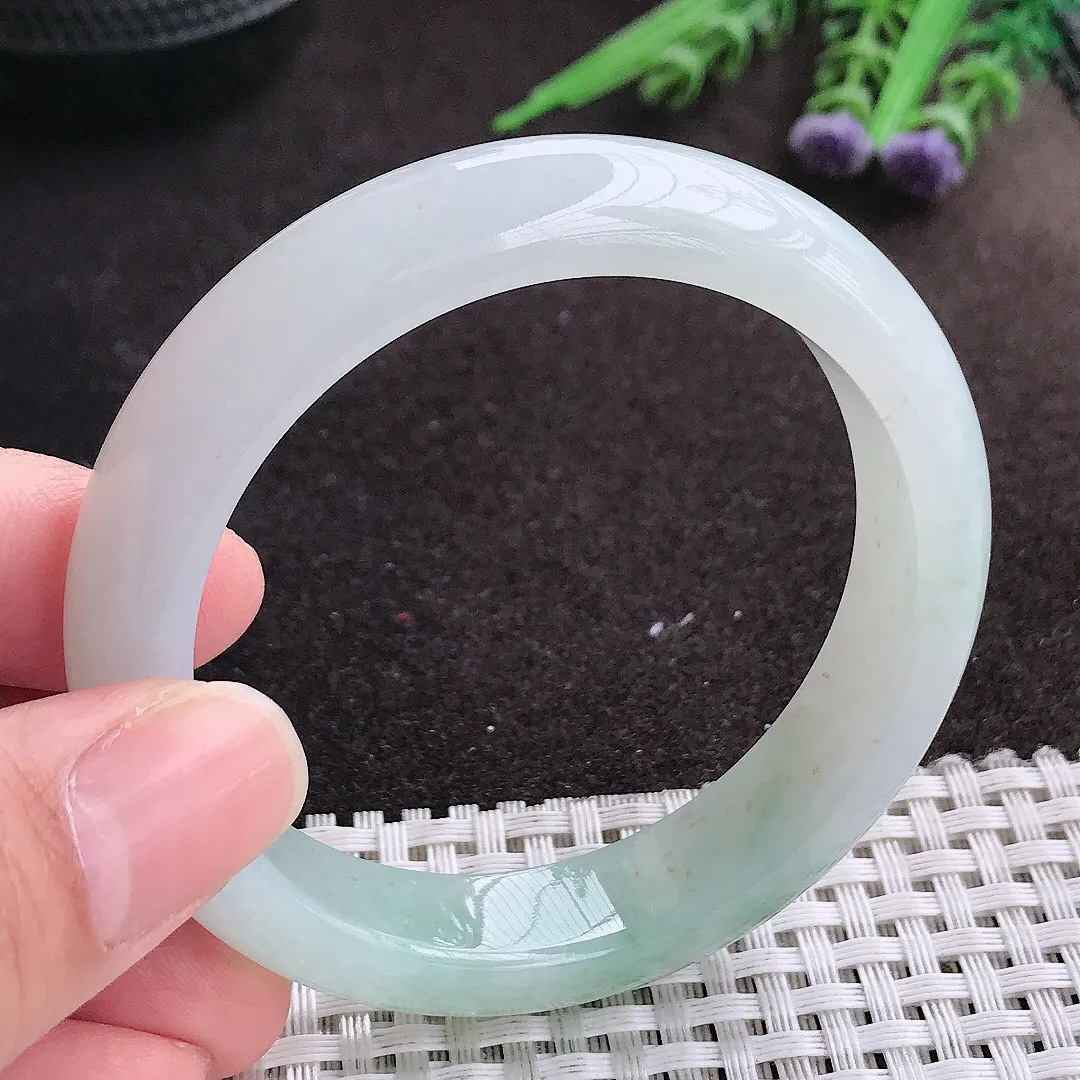 实拍A货翡翠53/12.3/8老坑冰润水灵飘花手镯宽边玉镯手环