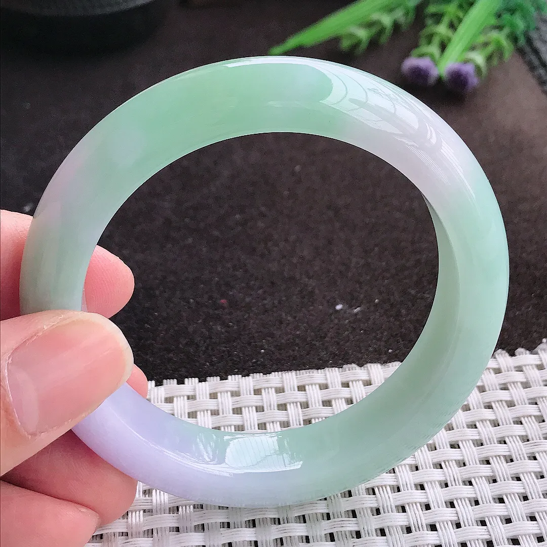 实拍A货翡翠55.8/12.8/9.3老坑冰润起胶春带彩手镯宽边玉镯手环