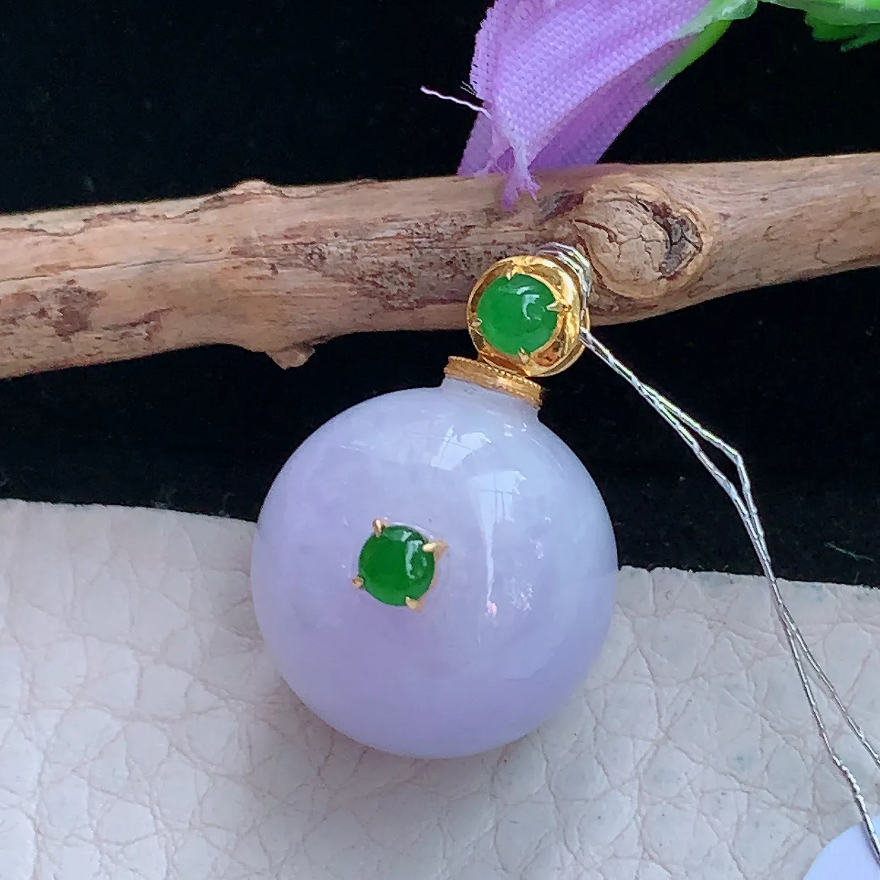 xqa实拍17.6*18.5缅甸翡翠转运珠玉坠 镶金紫罗兰平安扣锁骨坠
