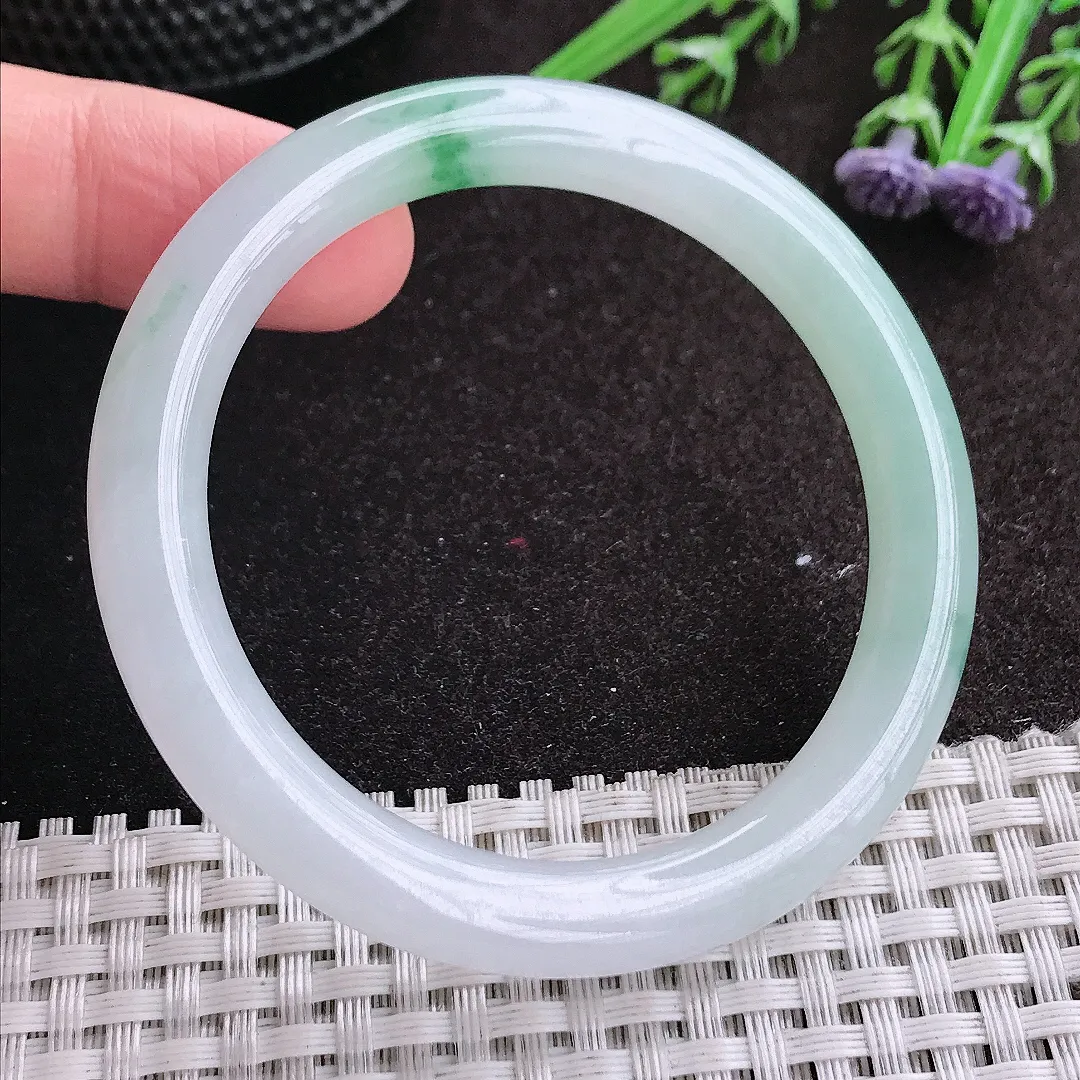 实拍A货翡翠51/8.1/8.3老坑冰胶水灵飘花圆条手镯玉镯手环