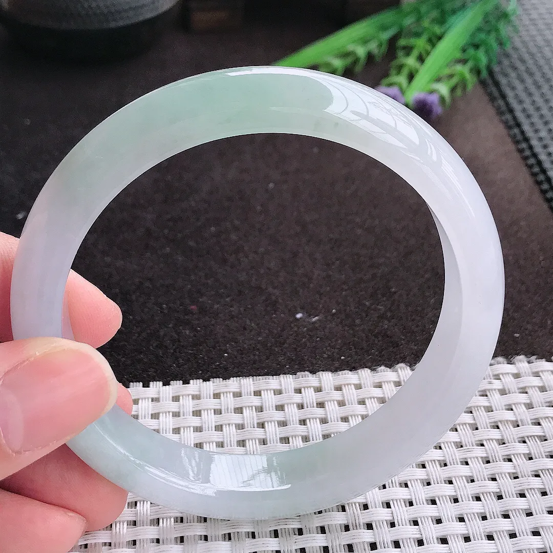 实拍A货翡翠63/12.6/8.3老坑冰胶果冻冰晴大圈口手镯宽边玉镯手环