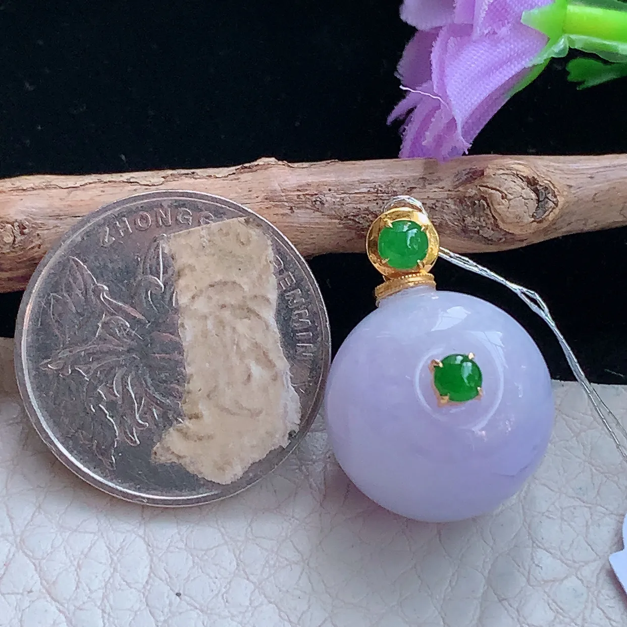 xqa实拍17.6*18.5缅甸翡翠转运珠玉坠 镶金紫罗兰平安扣锁骨坠