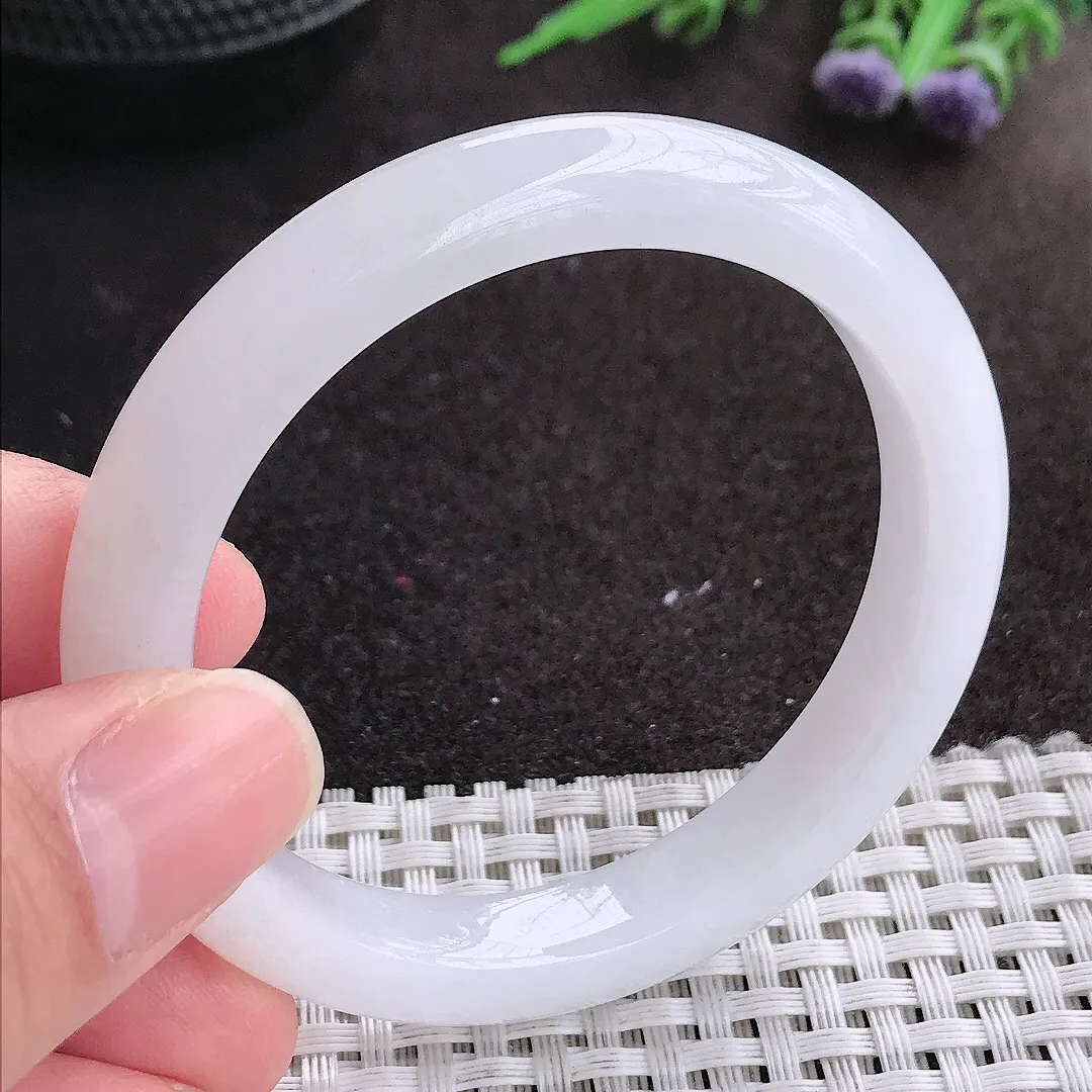 实拍A货翡翠52/9.2/7.9老坑冰润月光白手镯宽边玉镯手环