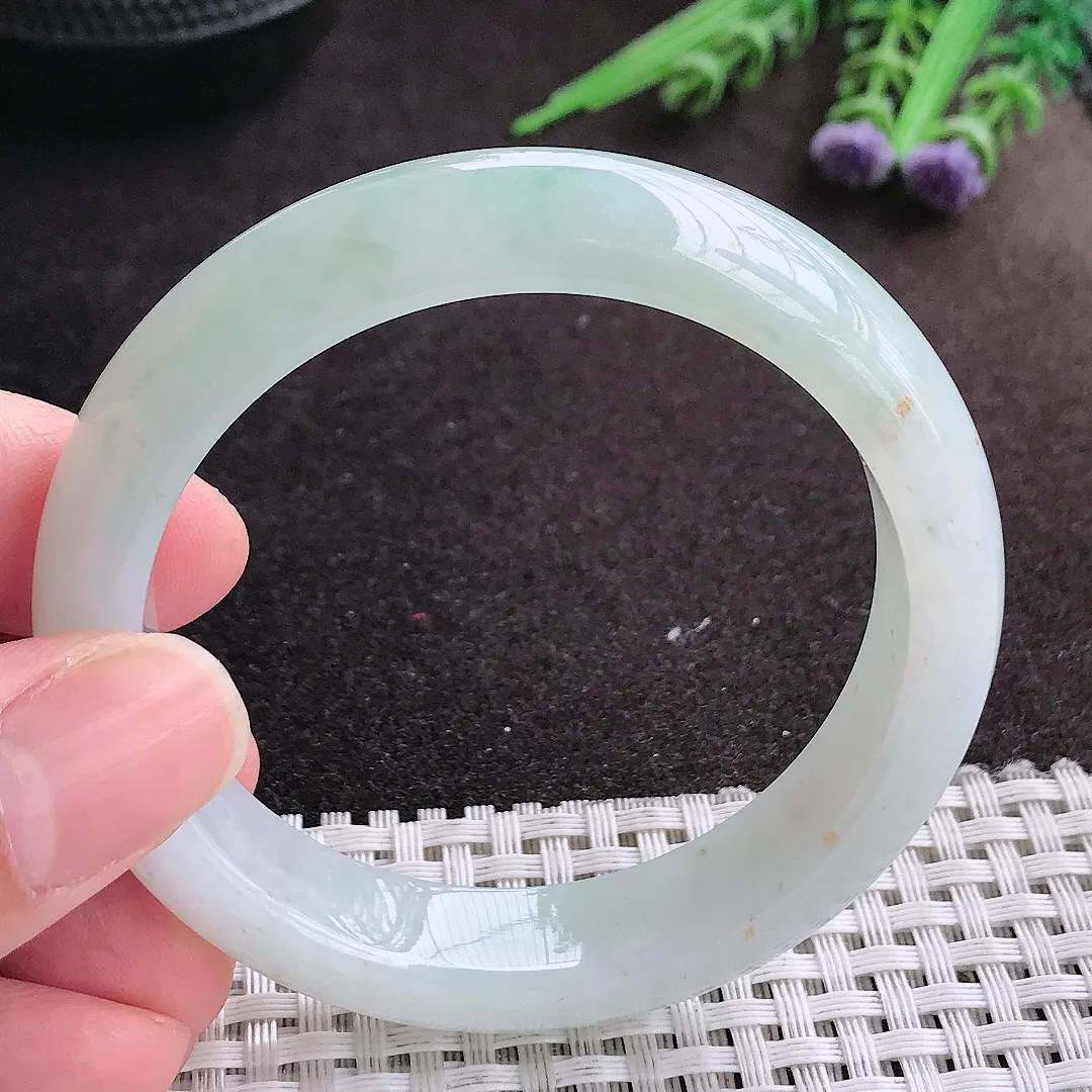 实拍A货翡翠53/12.3/8老坑冰润水灵飘花手镯宽边玉镯手环