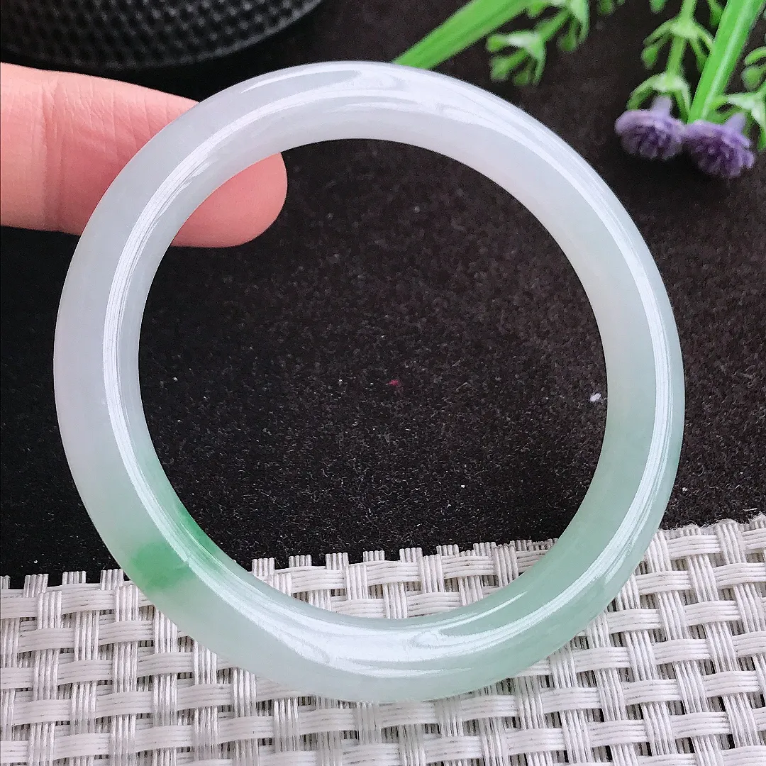 实拍A货翡翠51/8.1/8.3老坑冰胶水灵飘花圆条手镯玉镯手环
