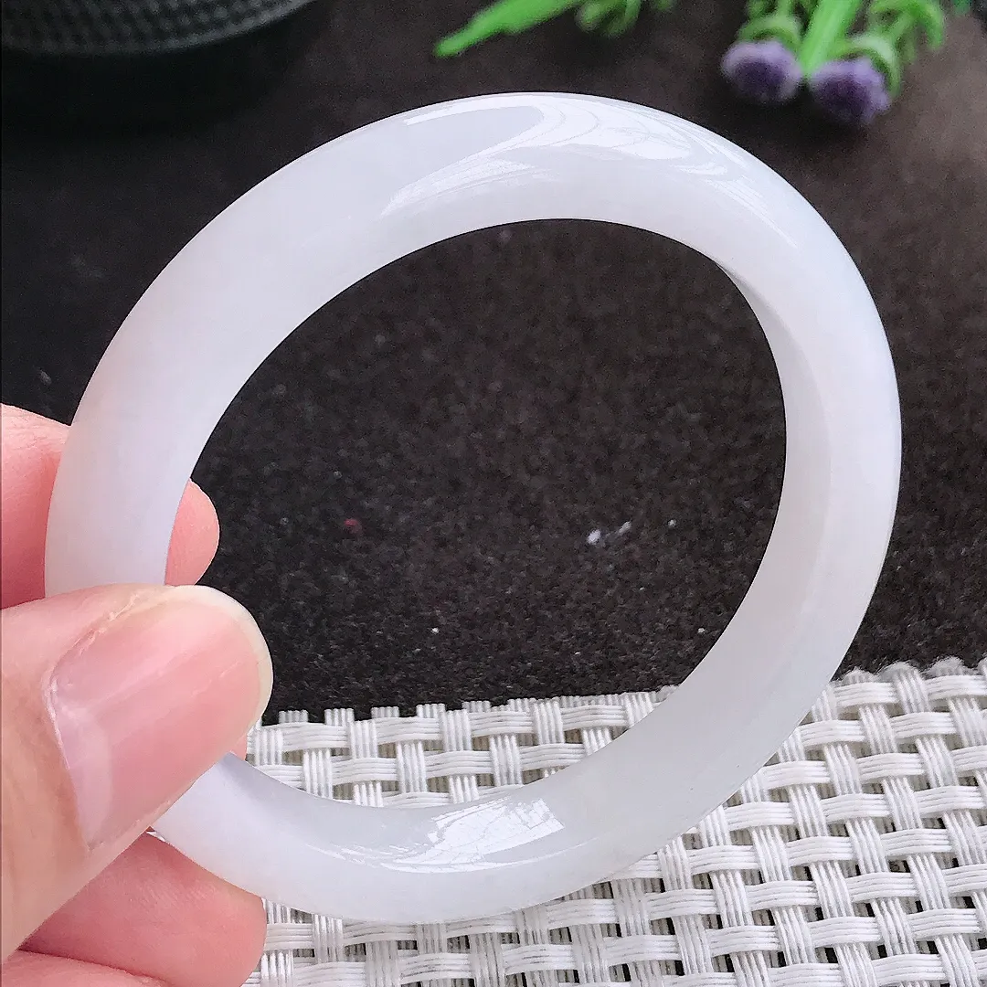 实拍A货翡翠52/9.2/7.9老坑冰润月光白手镯宽边玉镯手环