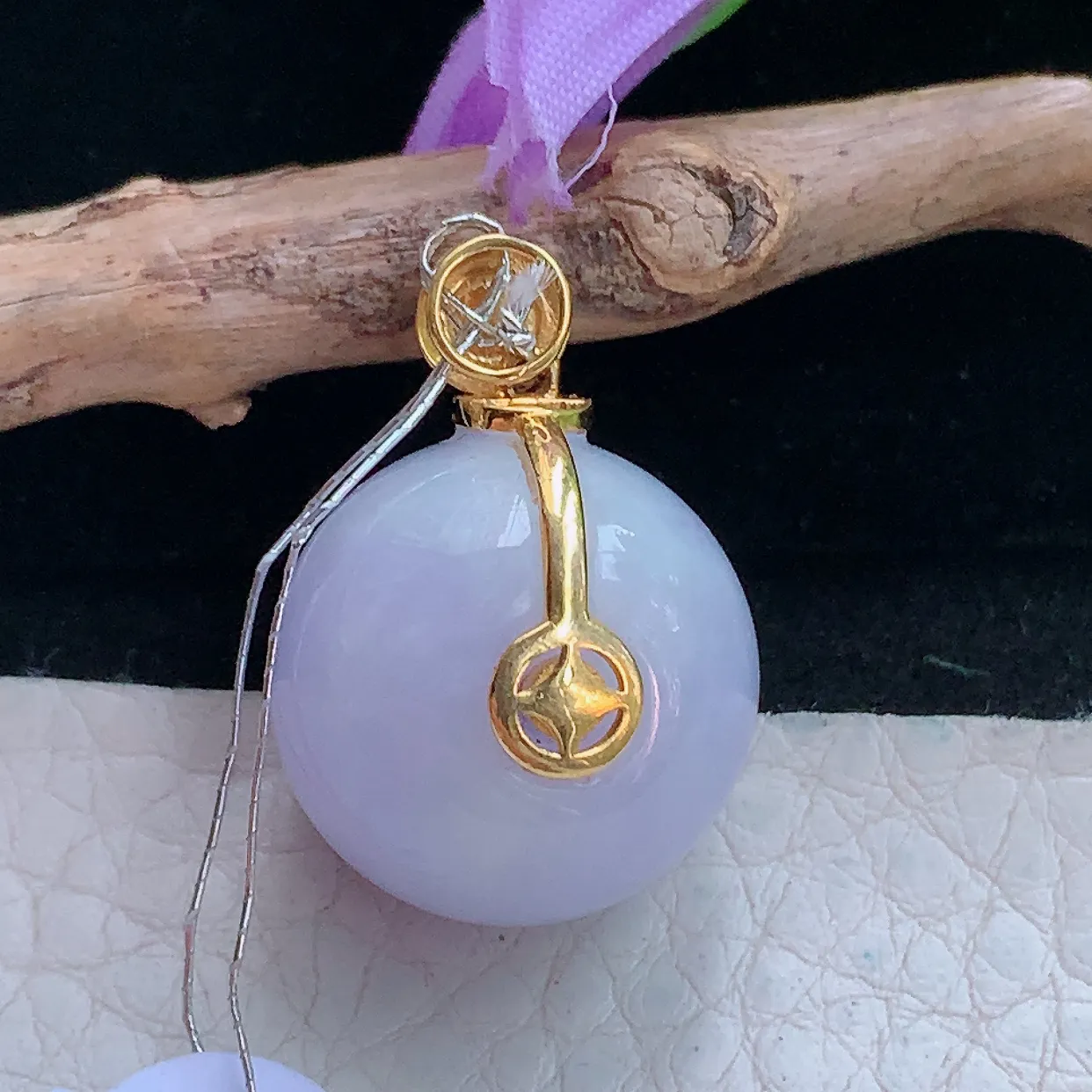 xqa实拍17.6*18.5缅甸翡翠转运珠玉坠 镶金紫罗兰平安扣锁骨坠