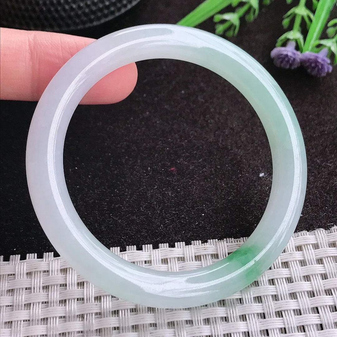 实拍A货翡翠51/8.1/8.3老坑冰胶水灵飘花圆条手镯玉镯手环
