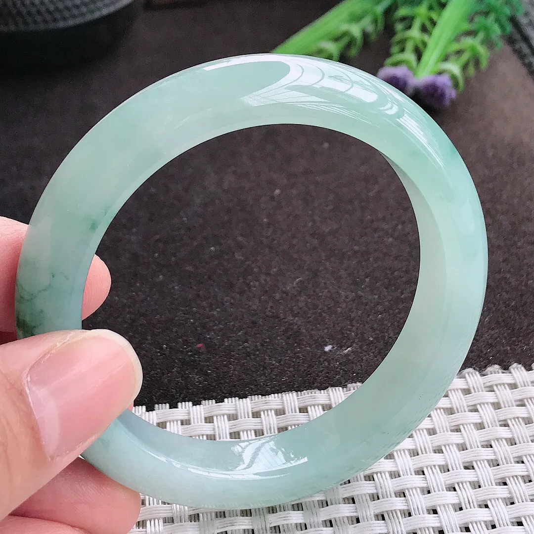 实拍A货翡翠55/11.8/8.7老坑冰胶果冻冰晴飘花手镯宽边玉镯手环