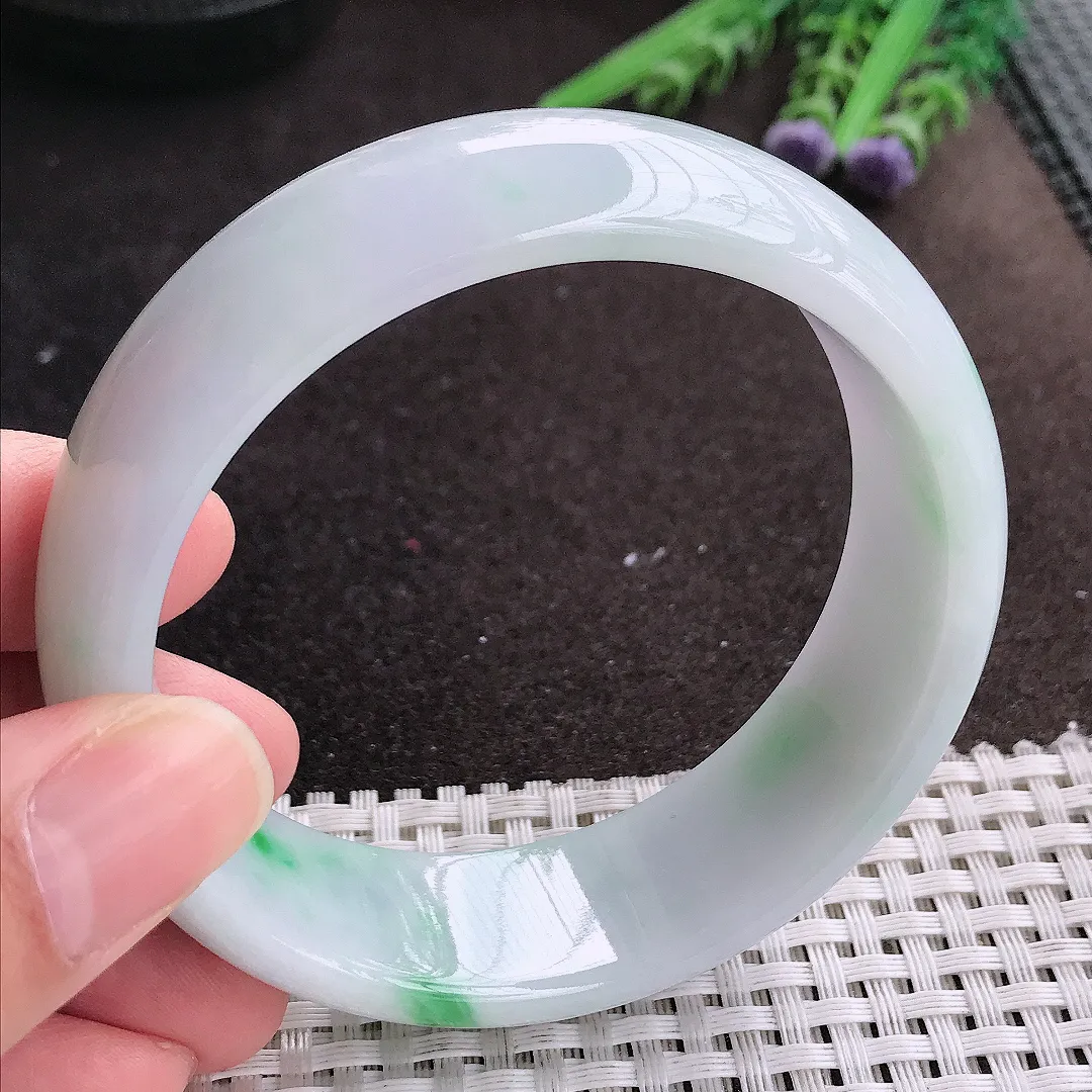 实拍A货翡翠59.8/19.8/7.8老坑精美飘阳绿手镯宽边轮胎镯手环