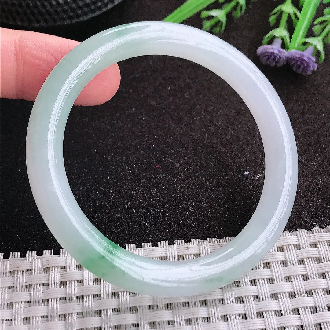 实拍A货翡翠51/8.1/8.3老坑冰胶水灵飘花圆条手镯玉镯手环