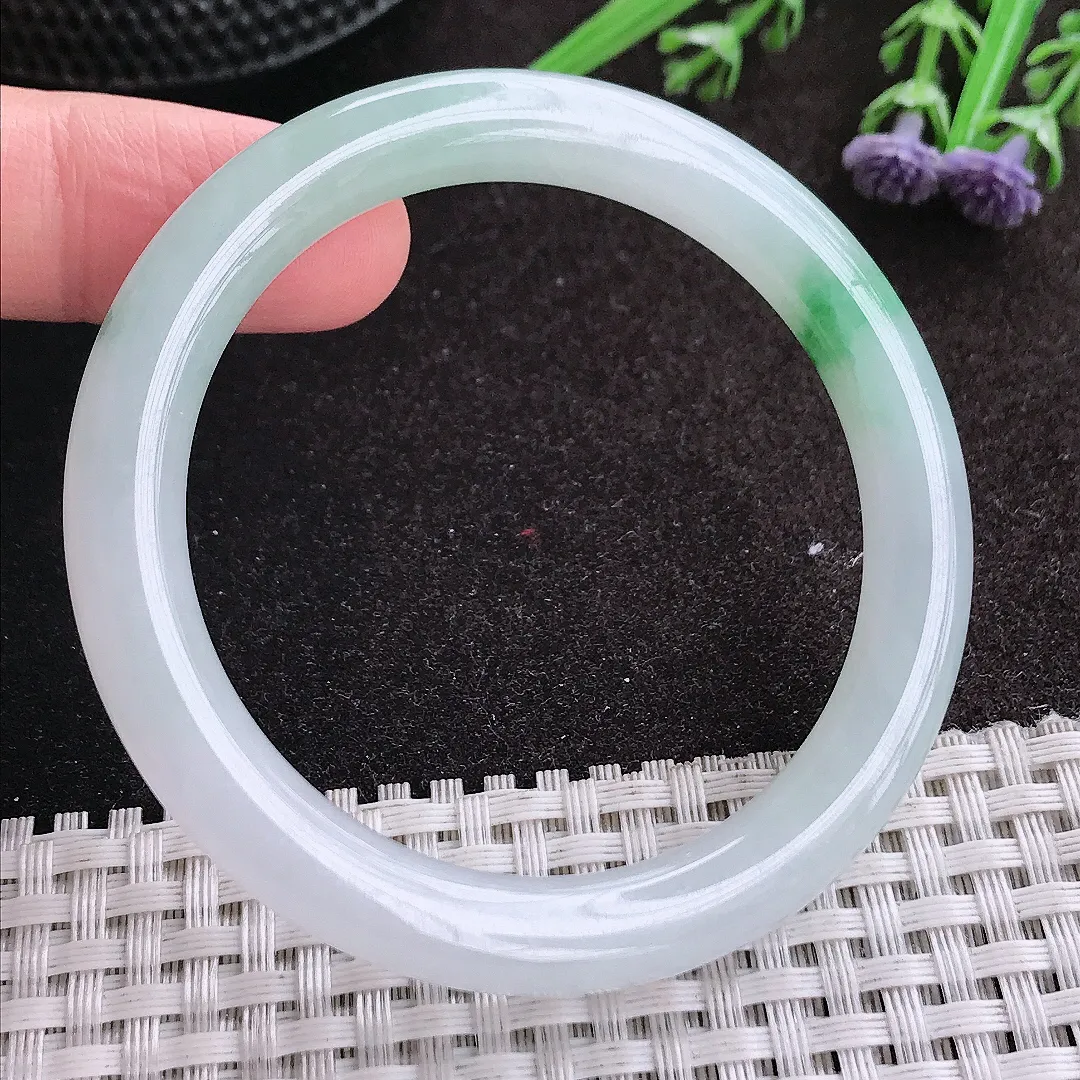 实拍A货翡翠51/8.1/8.3老坑冰胶水灵飘花圆条手镯玉镯手环