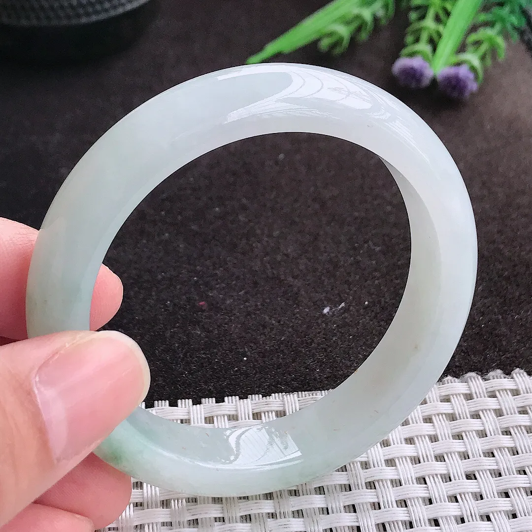 实拍A货翡翠53/12.3/8老坑冰润水灵飘花手镯宽边玉镯手环