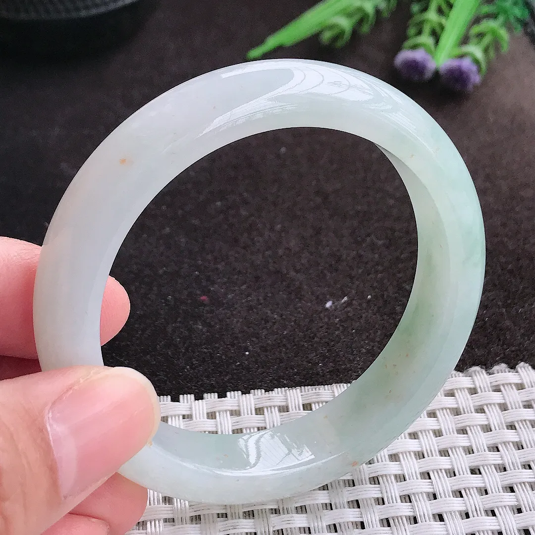 实拍A货翡翠53/12.3/8老坑冰润水灵飘花手镯宽边玉镯手环