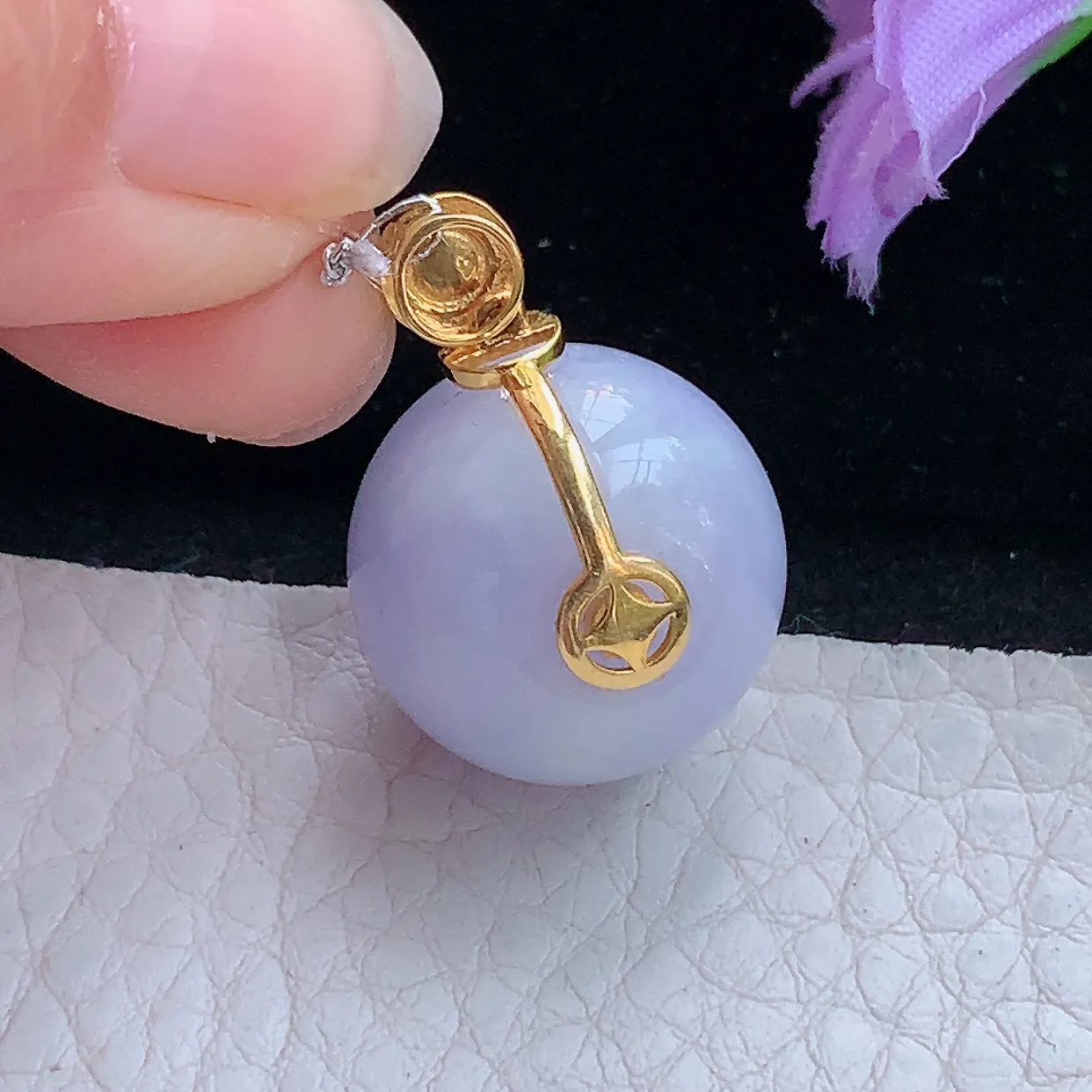 xqa实拍17.6*18.5缅甸翡翠转运珠玉坠 镶金紫罗兰平安扣锁骨坠