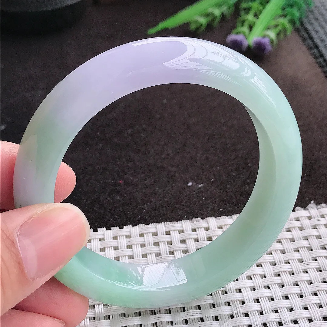 实拍A货翡翠55.8/12.8/9.3老坑冰润起胶春带彩手镯宽边玉镯手环