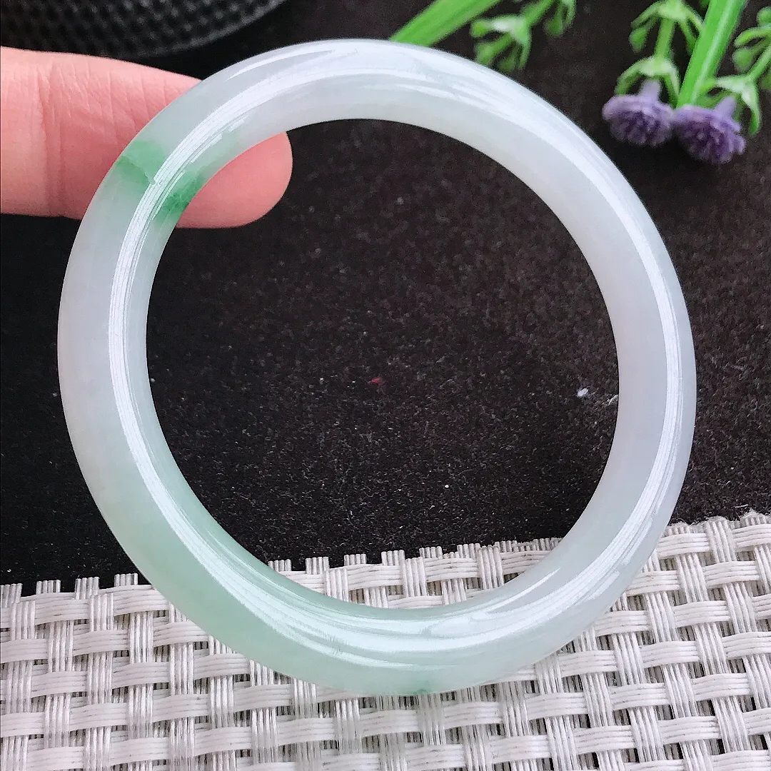 实拍A货翡翠51/8.1/8.3老坑冰胶水灵飘花圆条手镯玉镯手环