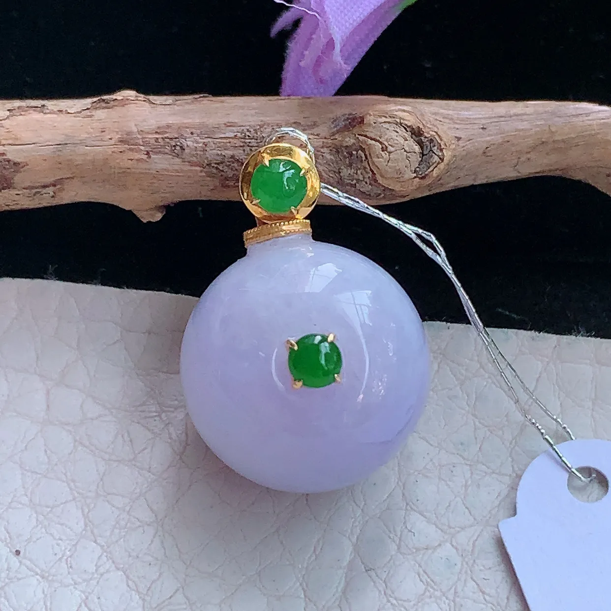 xqa实拍17.6*18.5缅甸翡翠转运珠玉坠 镶金紫罗兰平安扣锁骨坠