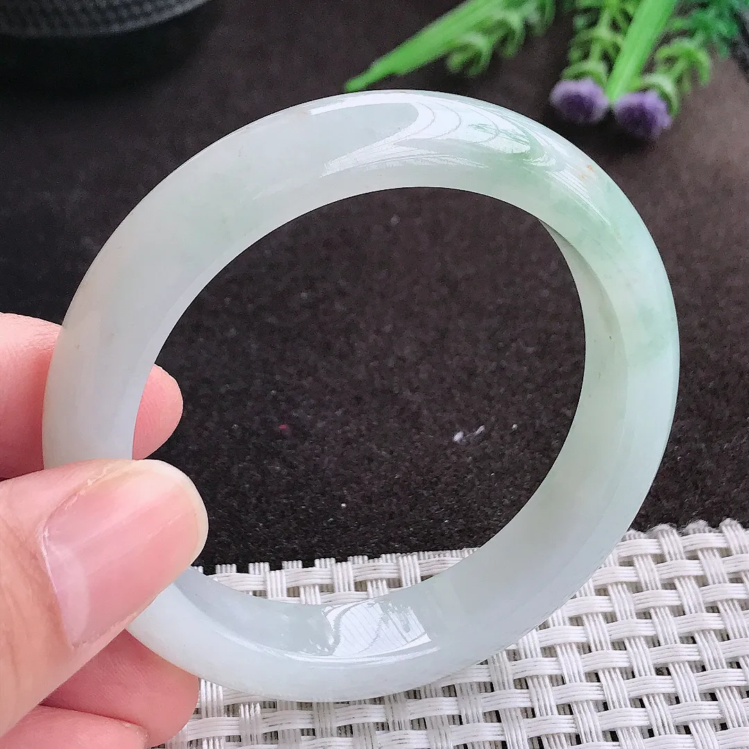 实拍A货翡翠53/12.3/8老坑冰润水灵飘花手镯宽边玉镯手环