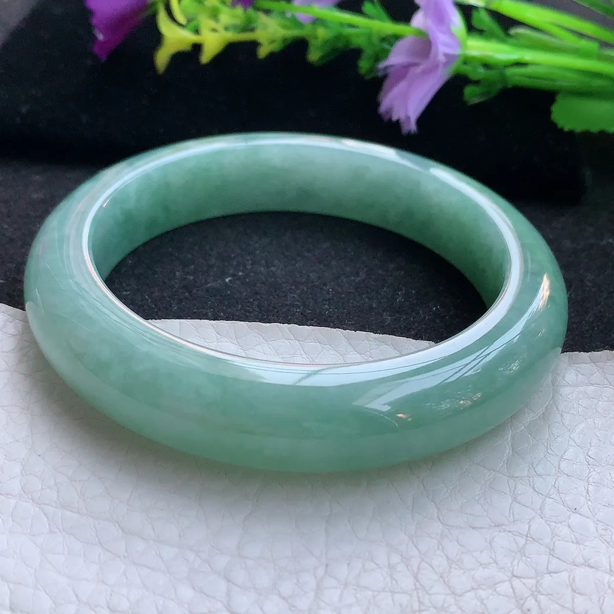 hy实拍58.5*13.5*9.5平安镯 天然翡翠A货手镯满绿厚装宽边正圈玉镯子