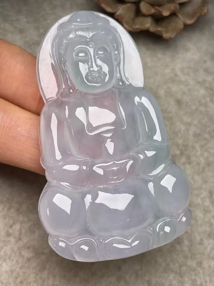冰种【立体观音】吊坠，种水好，玉质细腻 ，卖相好‘
