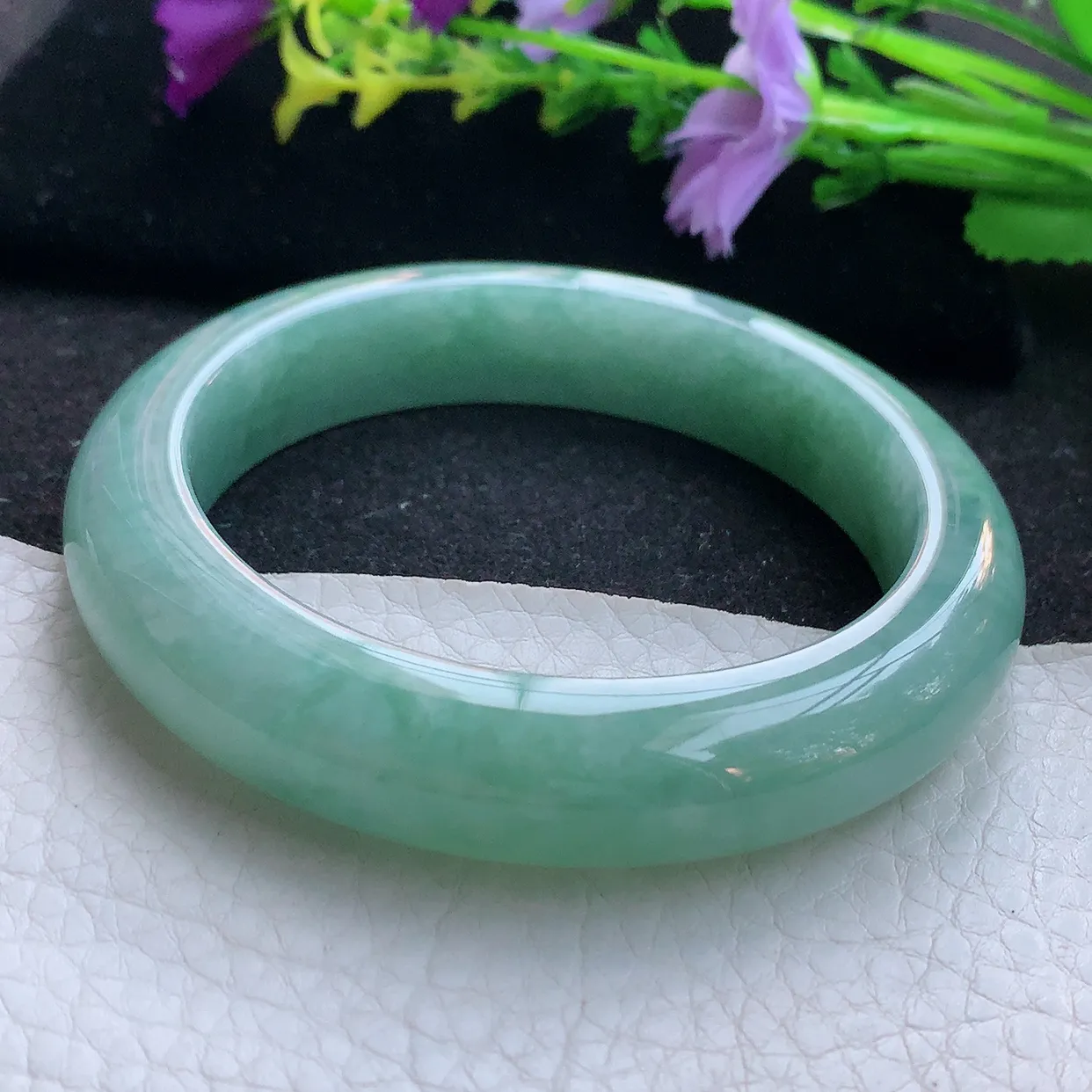 hy实拍58.5*13.5*9.5平安镯 天然翡翠A货手镯满绿厚装宽边正圈玉镯子